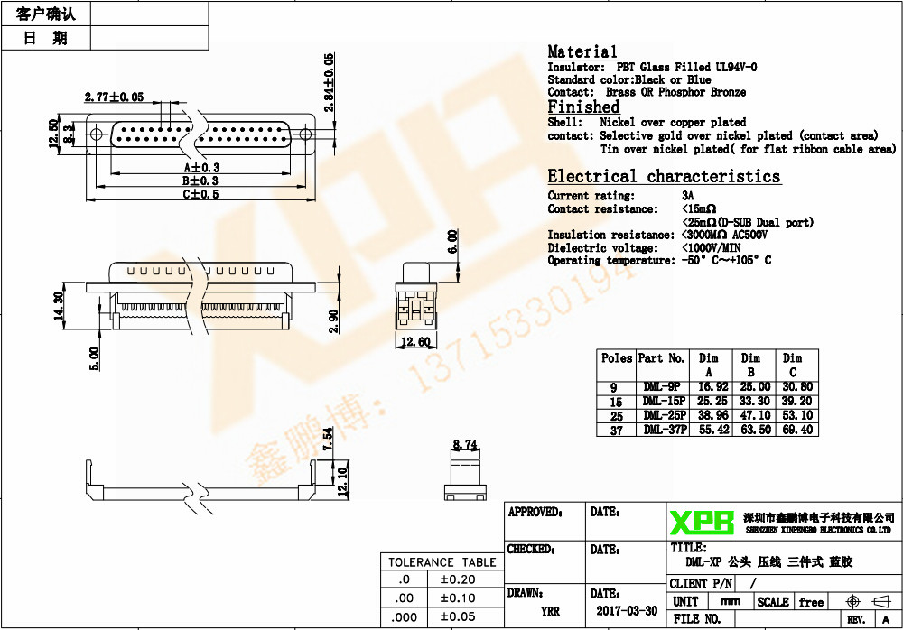 DML-15P 公頭 壓線三件式連接器規(guī)格書 DML-15P 公頭 壓線三件式連接器規(guī)格書